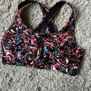 Under Armour black and neon orange Sports Bra Medium Support